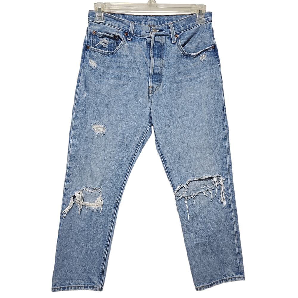 Levi’s 501 Jeans Distressed Straight Leg Button Fly Womens 30 100% Cotton Rigid